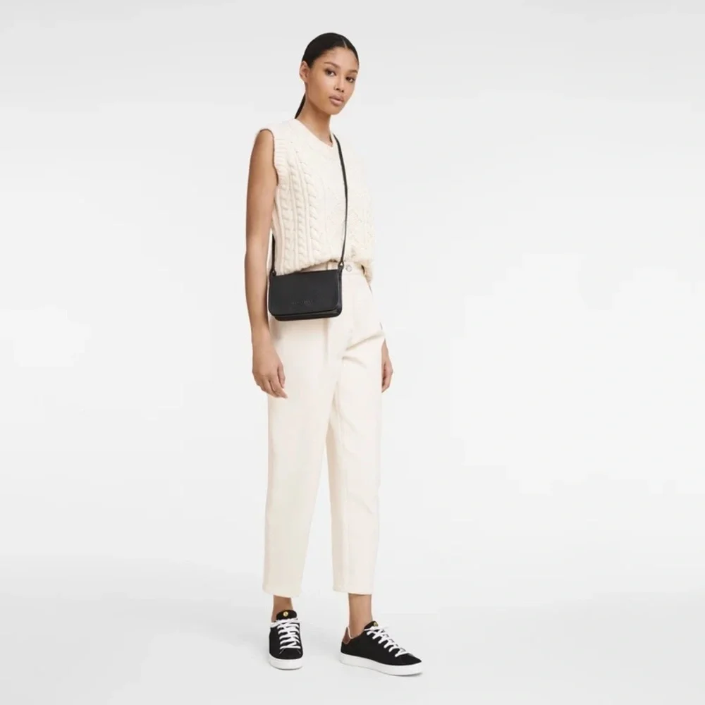 Longchamp Black Le Foulonné Leather Wallet-On-Strap XS Clutch NWT 100% Authentic - Picture 3 of 11